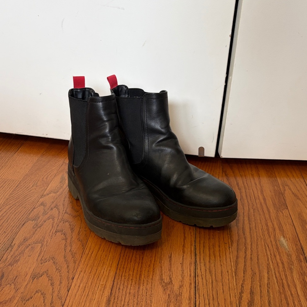 MIA Black Combat Boots with Red Accents